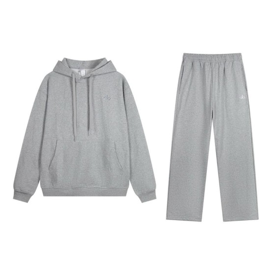 ALO Grey Hooded Straight-Leg Suit